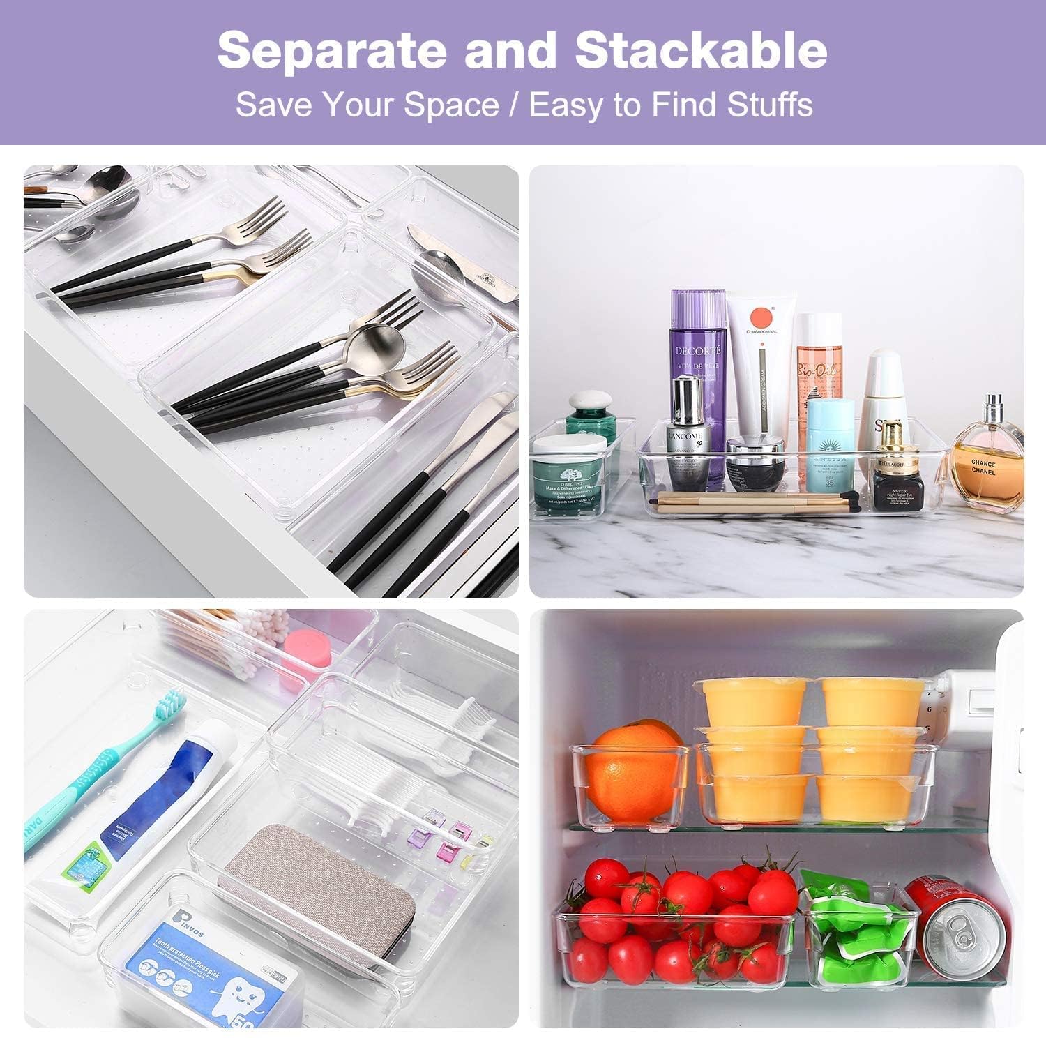 Kepzell Desk Drawer Organizer Bathroom Drawer Tray Dividers Versatile Storage Bins Plastic Vanity Trays Organizers Divider Conta